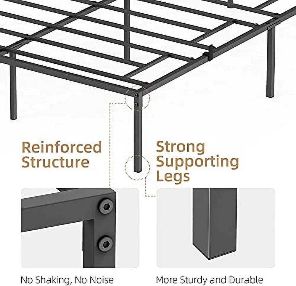 Queen Metal Platform Bed Frame with Sturdy Steel Bed Slats, Mattress Foundation, No Box Spring Needed Large Storage Space, Easy to Assemble, Non-Shaking and Non-Noise, Black