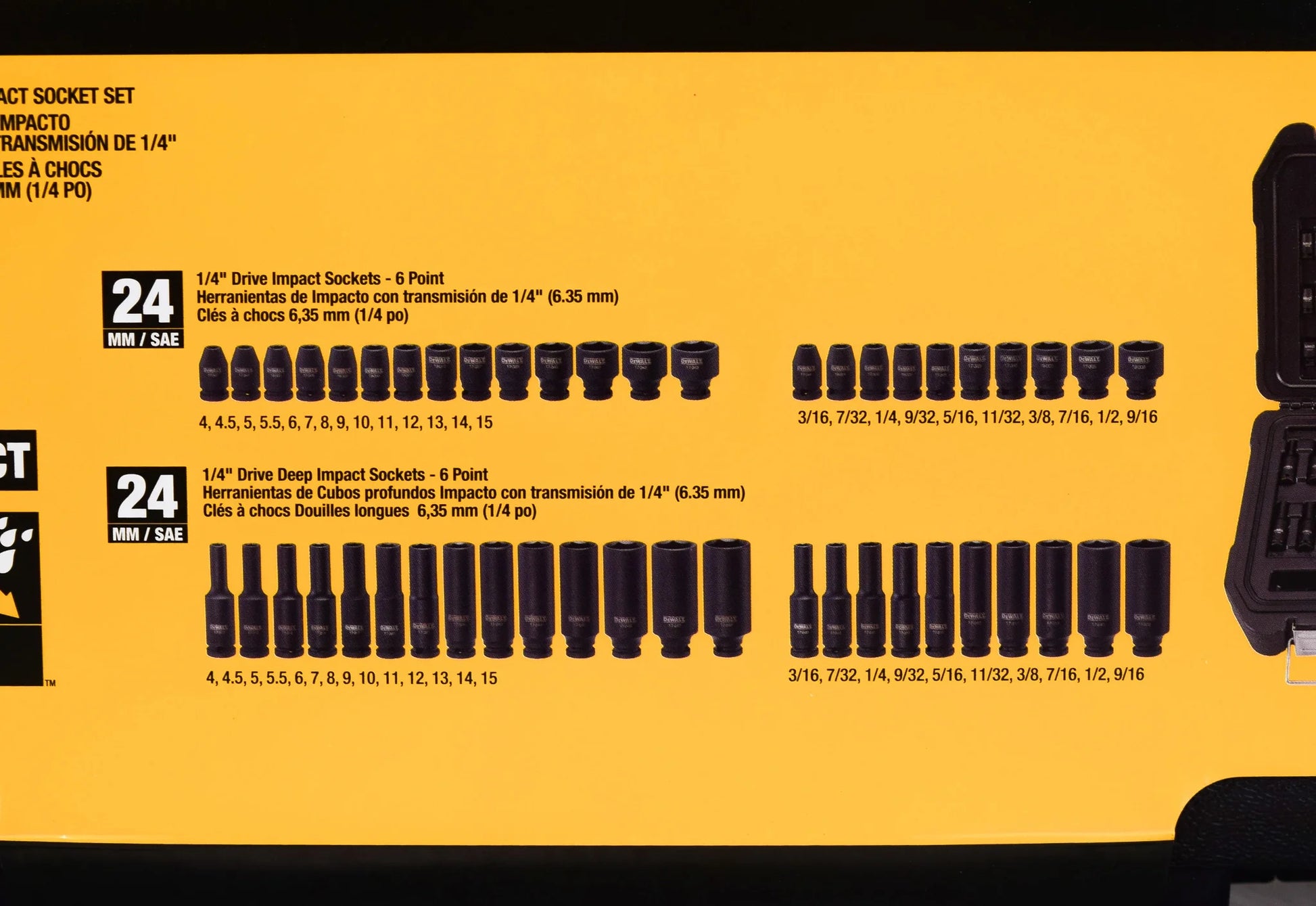 DEWALT DWMT19251, 1/4" Drive Metric and SAE Impact Socket Set, Black Oxide Finish, 48 Piece