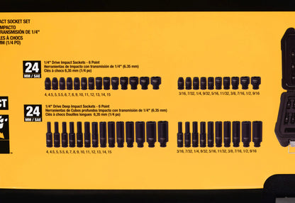 DEWALT DWMT19251, 1/4" Drive Metric and SAE Impact Socket Set, Black Oxide Finish, 48 Piece