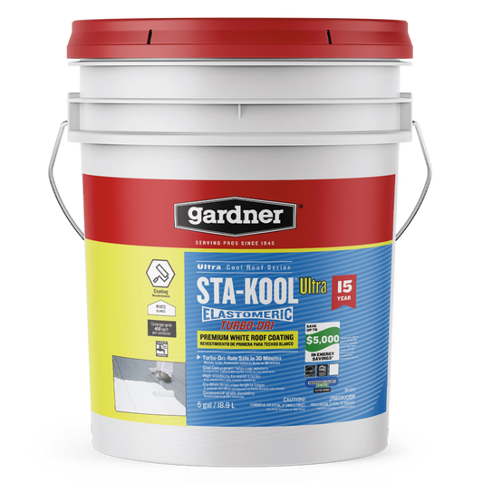 GARDNER STA-KOOL 15 YR Turbo-Dri Elastomeric Roof Coating - White, White, 5 Gallon