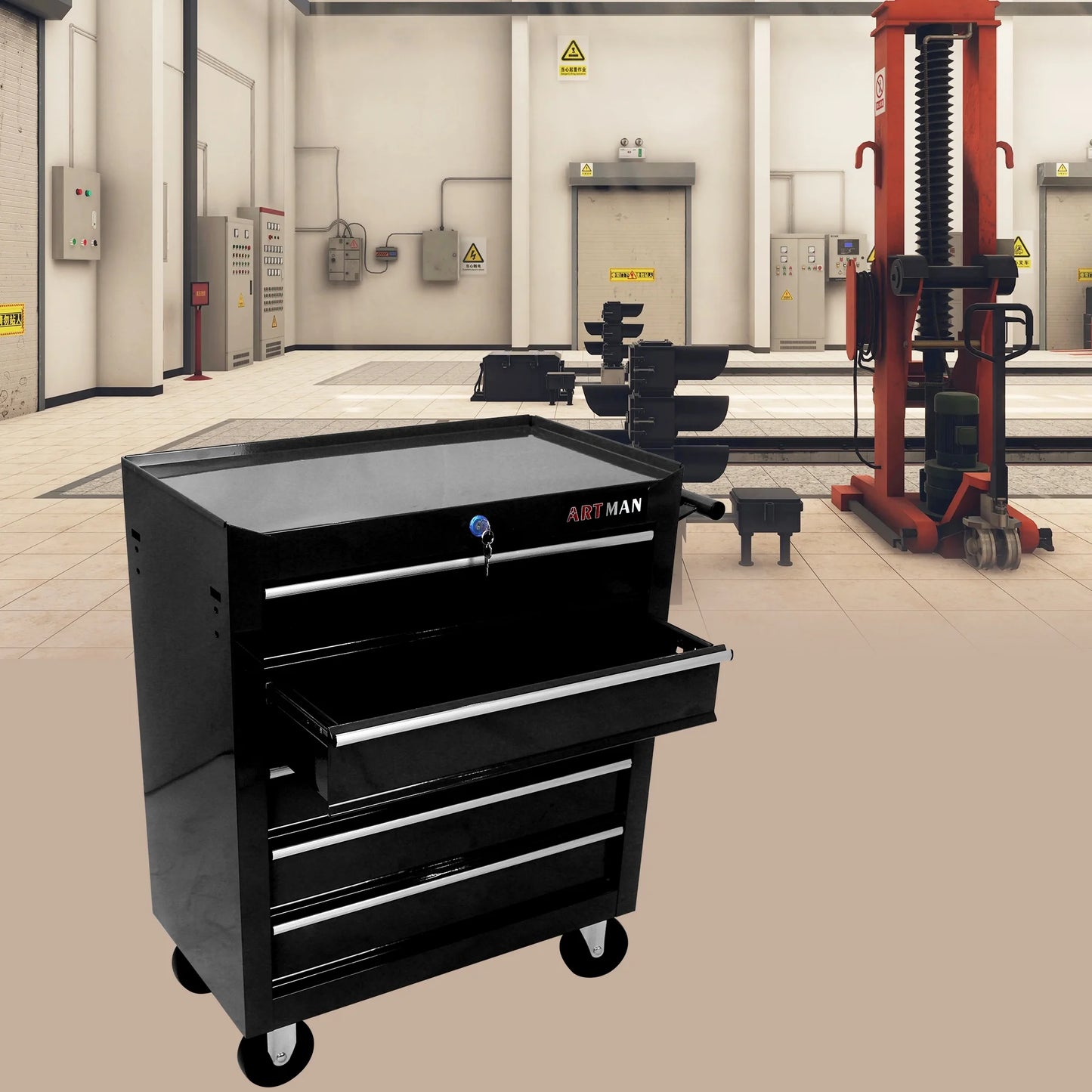 Witaxima 5-Drawer Tool Chest with Wheels & Lock, 24.25x12.99x29.33in Black Metal Tool Storage Cabinet for Garage Workshop, Heavy-Duty Rolling Tool Cart