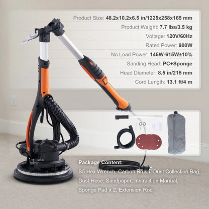 SKYSHALO Drywall sander 900W brush motor 800-1800RPM variable speed and self-priming function