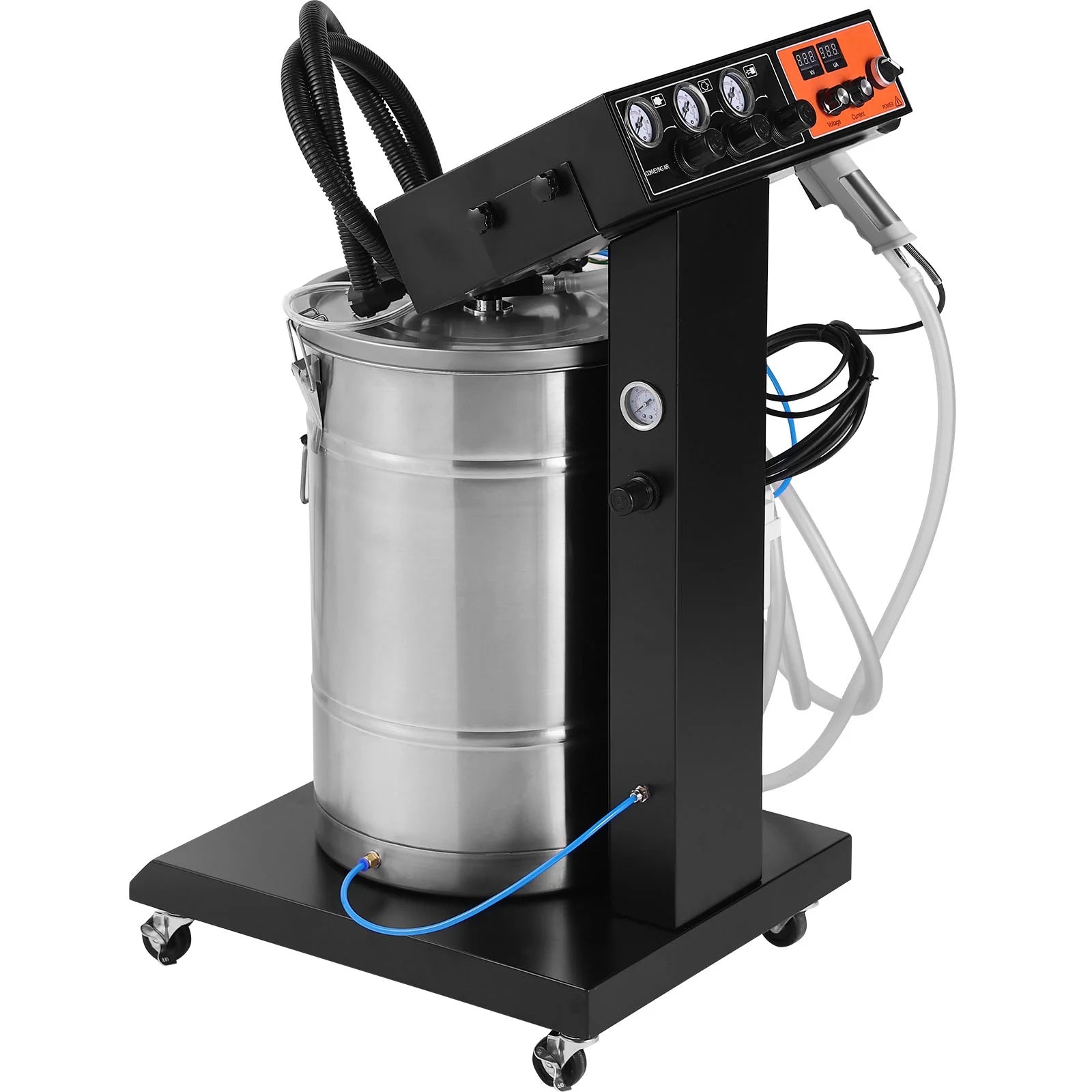 KFFKFF Powder Coating System, 40W Electrostatic Spray Spraying Gun Paint System With 50L Powder Hopper, 450g Per Minute Powder Coating Machine with Spray Gun and Trolley Base