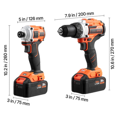 KFFKFF Instrument Set, Cordless 20V Maximum 2-Instrument Set, Incorporating 1/2 inch Impact Drill and 1/4 inch Impact Driver, Compact Wireless Power Instrument Set with 4.0 Ah Batteries, Bolts