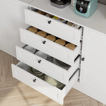 Homfa White Storage Cabinet with 4 Drawers & 1 Door, 43.3'' Wide Chest Sideboard Buffet for Dining Room, Kitchen, Bedroom
