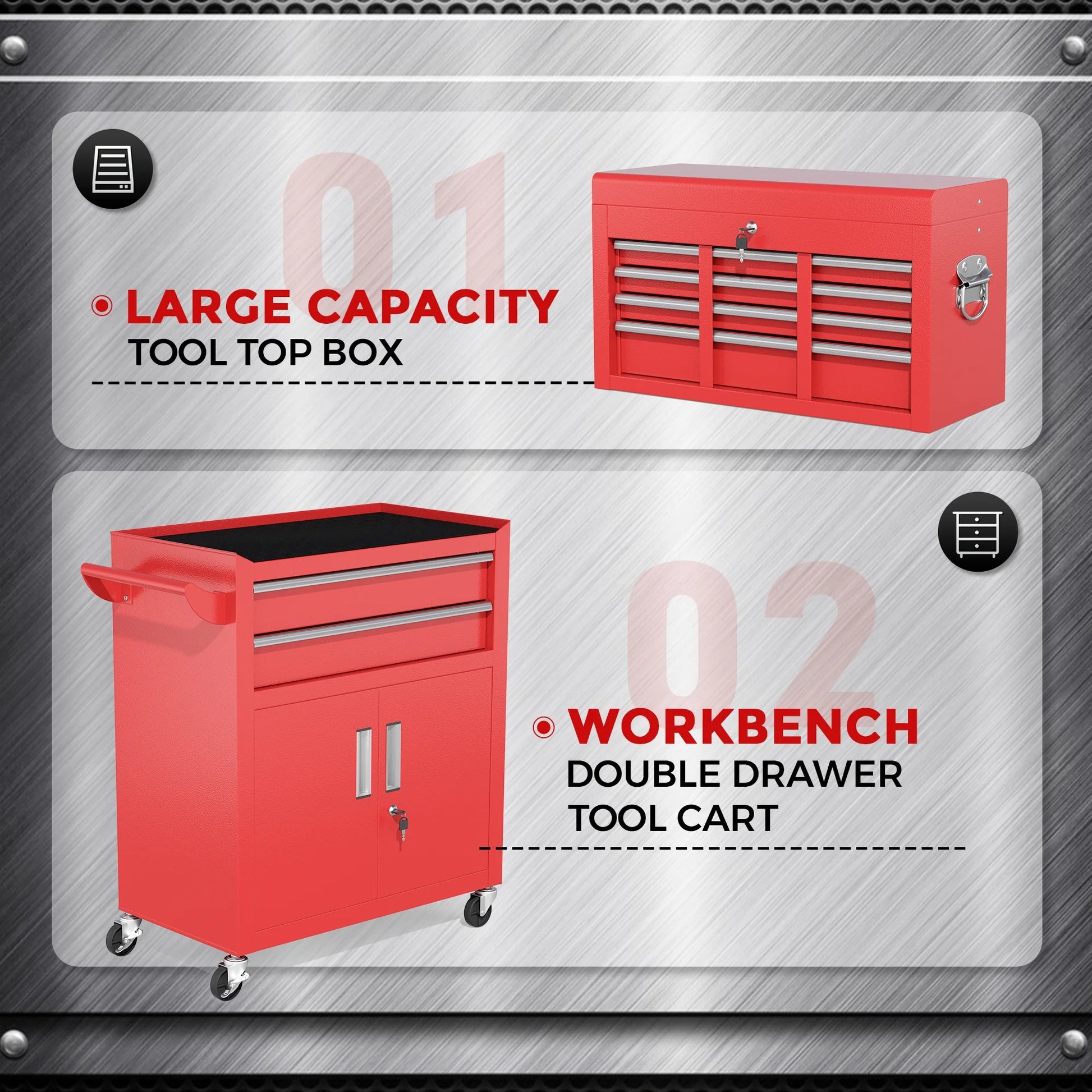 SUNCROWN Tool Chest,8-Drawer Rolling Tool Chest with Detachable Top Tool Box, Tool Chest with Universal Lockable Wheels, Metal Tool Cart for Garage, Workshop, Barbershop(Red)