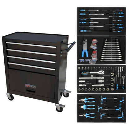 Roromall Rolling Tool Chest Removable Metal Tool Cart Storage Cabinet Tool Set with 4 Wheels Drawers and Tools