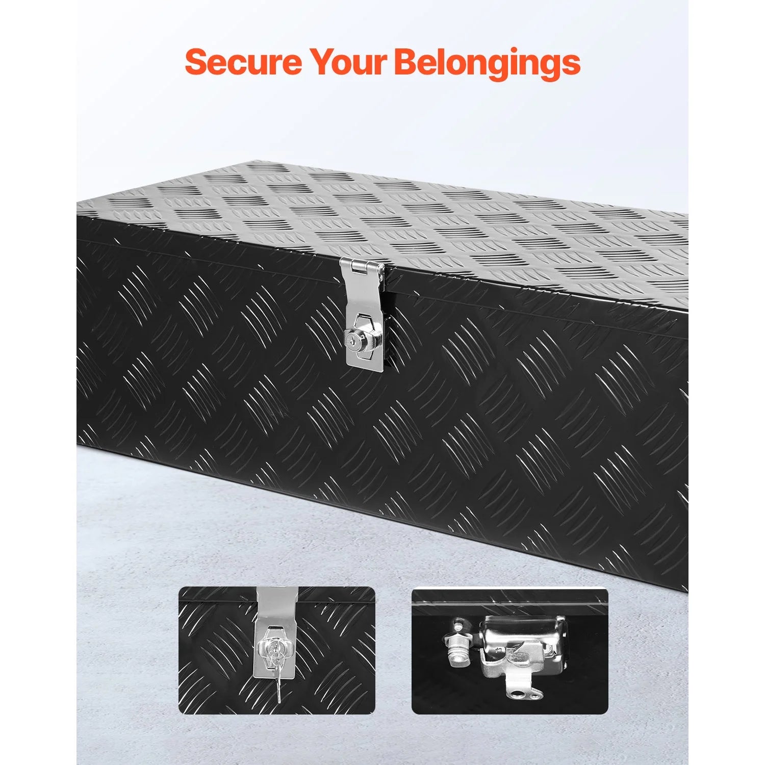 KFFKFF Durable Aluminum Truck Bed Tool Box, Textured Storage Box with Side Handle and Lockable Design, Organizer Chest for Trailers, Pickups, Truck Beds, RVs, 30"x13"x9.6", Black