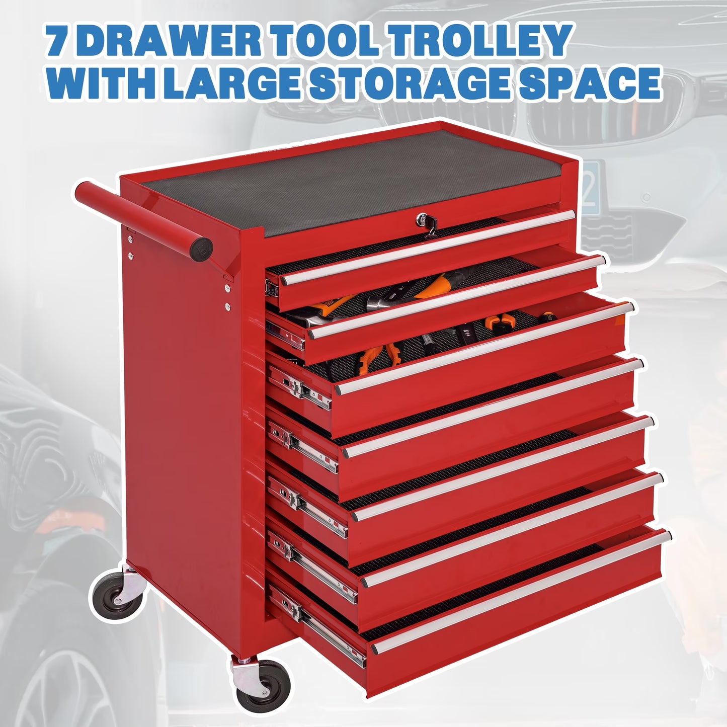Tool Box, 7-Drawer Steel Rolling Tool Chest on Wheels for Workshop Garage, Orange