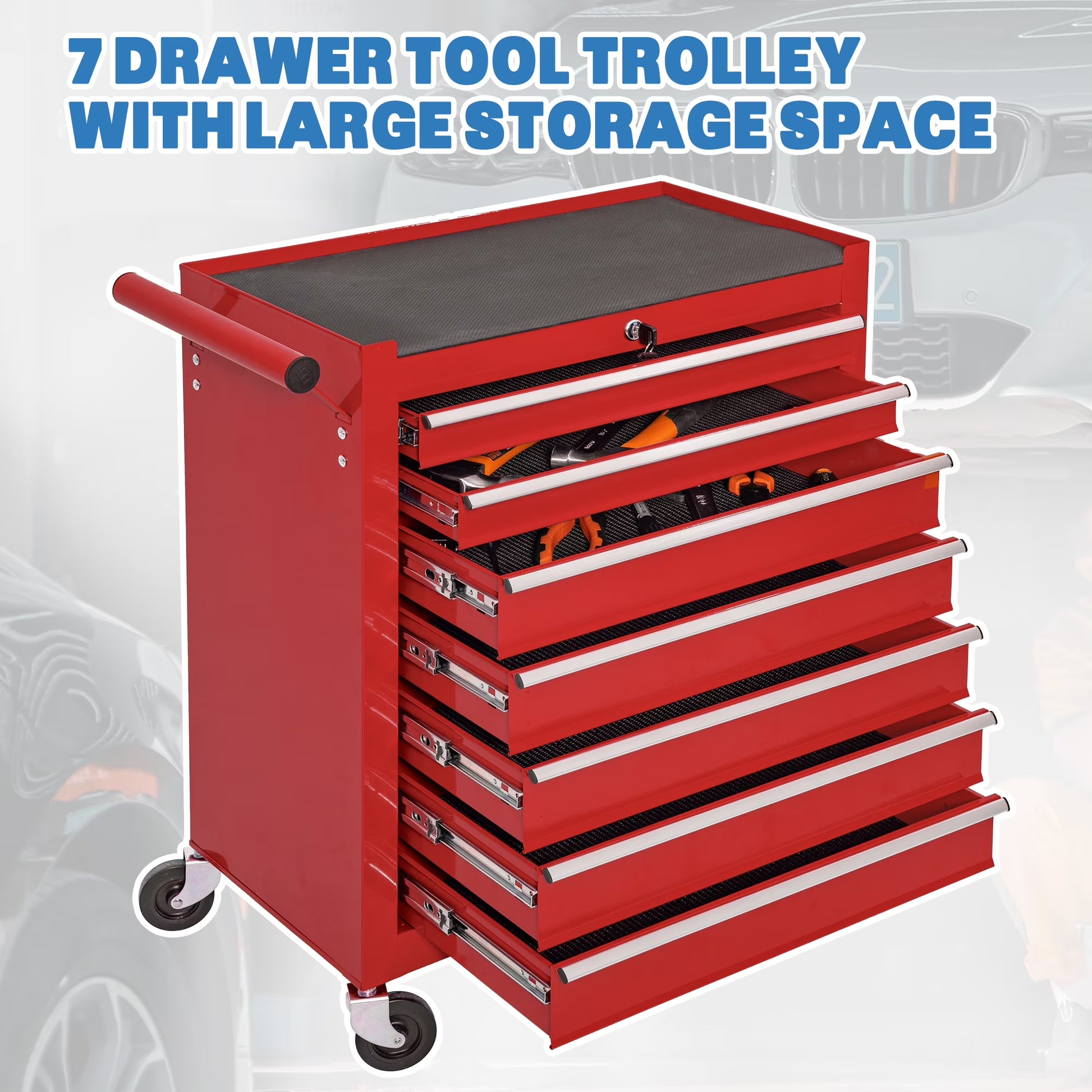 Tool Box, 7-Drawer Steel Rolling Tool Chest on Wheels for Workshop Garage, Orange