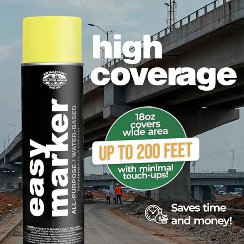 Fox Valley Easy Marker Inverted Marking Spray Paint, Yellow Fluorescent - 18 oz (Pack of 12), Upside Down Marking Paint for Grass & Tree Marking, Parking Lot, Quick Drying & Durable