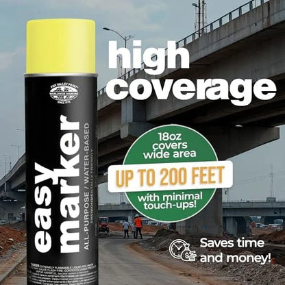Fox Valley Easy Marker Inverted Marking Spray Paint, Yellow Fluorescent - 18 oz (Pack of 12), Upside Down Marking Paint for Grass & Tree Marking, Parking Lot, Quick Drying & Durable