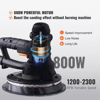 Variable Speed Drywall Sander 800W, Auto Dust Vacuum, 1200-2300 RPM Brush Motor, Ergonomic Drywall Tool for Smooth Finishing