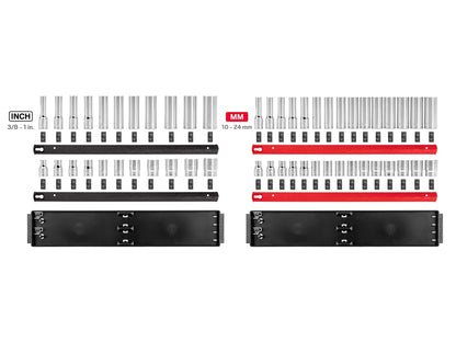 TEKTON 1/2 Inch Drive 12-Point Socket Set with Rails, 52-Piece (3/8-1 in., 10-24 mm) | SHD92214