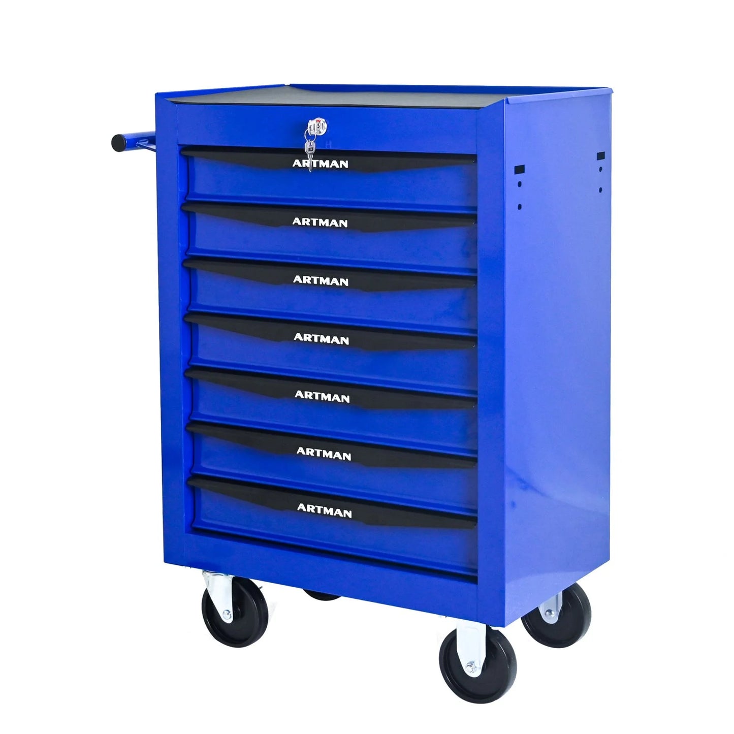 FARONZE Rolling Metal Tool Chest with 7 Drawers, 20" Steel Storage Cabinet with Ball Bearing Slides, Black and Blue Finish