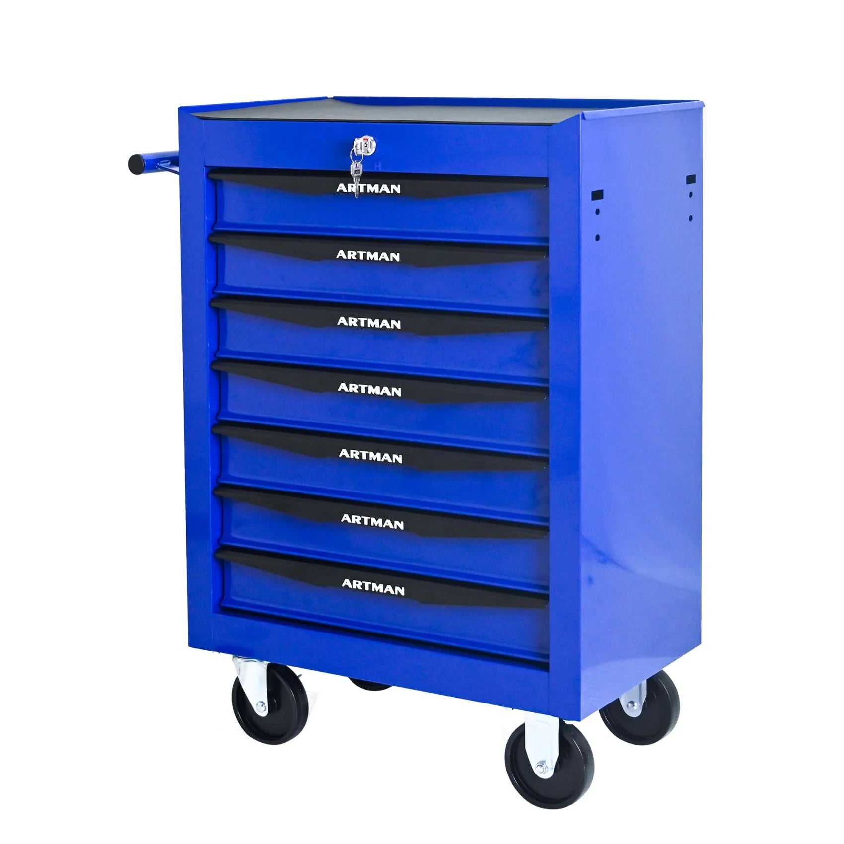 FARONZE Rolling Metal Tool Chest with 7 Drawers, 20" Steel Storage Cabinet with Ball Bearing Slides, Black and Blue Finish