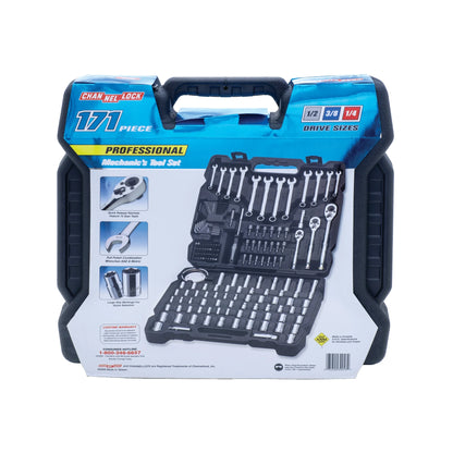 CHANNELLOCK 39053 171pc Mechanic's Tool Set, Includes Standard SAE and Metric Sizes, Chrome/Nickel Finish