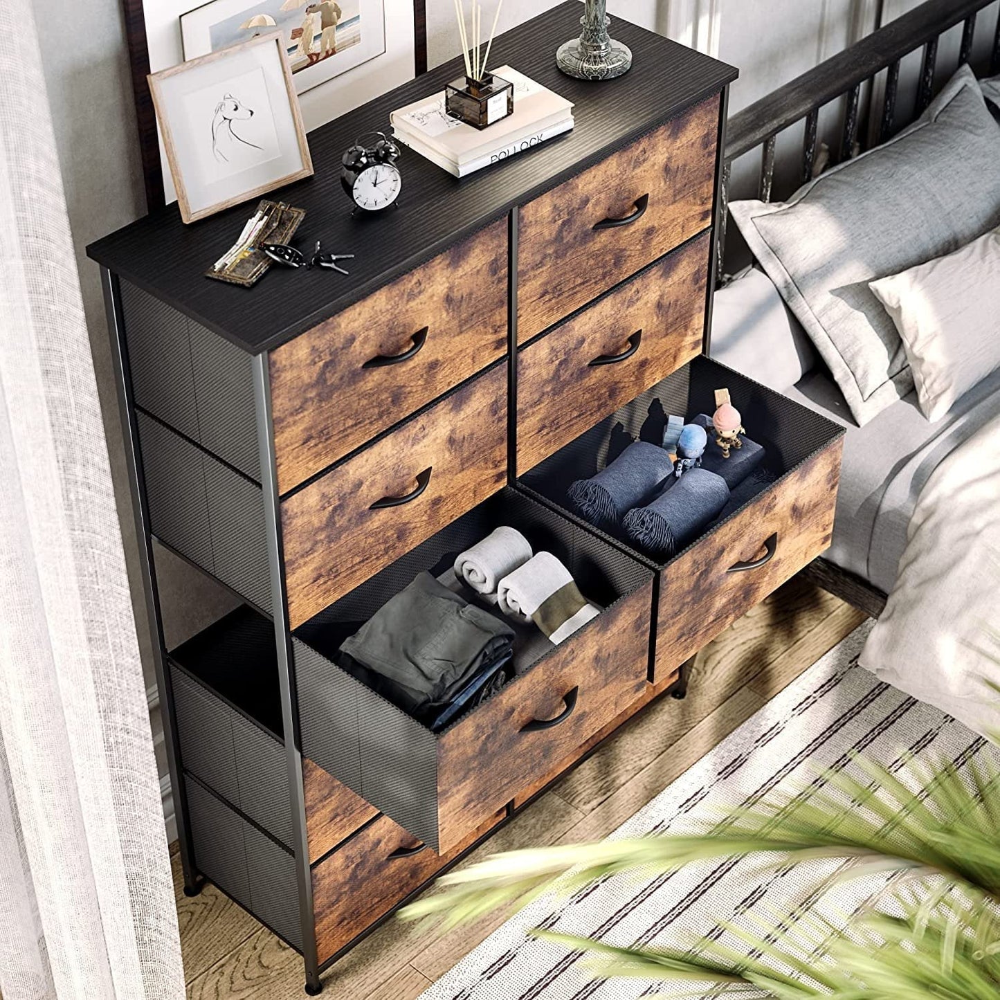 Dextrus Tall 10 Drawer, Fabric Storage Tower-Organizer Unit for Bedroom, Living Room, Hallway, Closets & Nursery Dresser, Rustic Brown