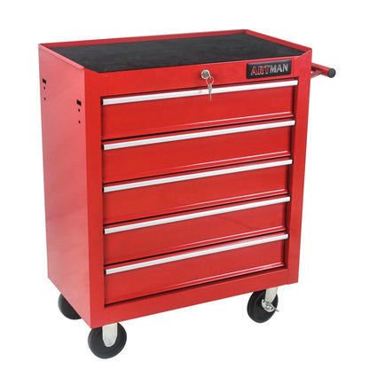 5-Drawer Rolling Tool Chest, Metal Tool Storage Organizer Cart with Locking System and Wheels, Multifunctional Mechanic Tool Cart for Garage, Warehouse, Workshop, Repair Shop, Red