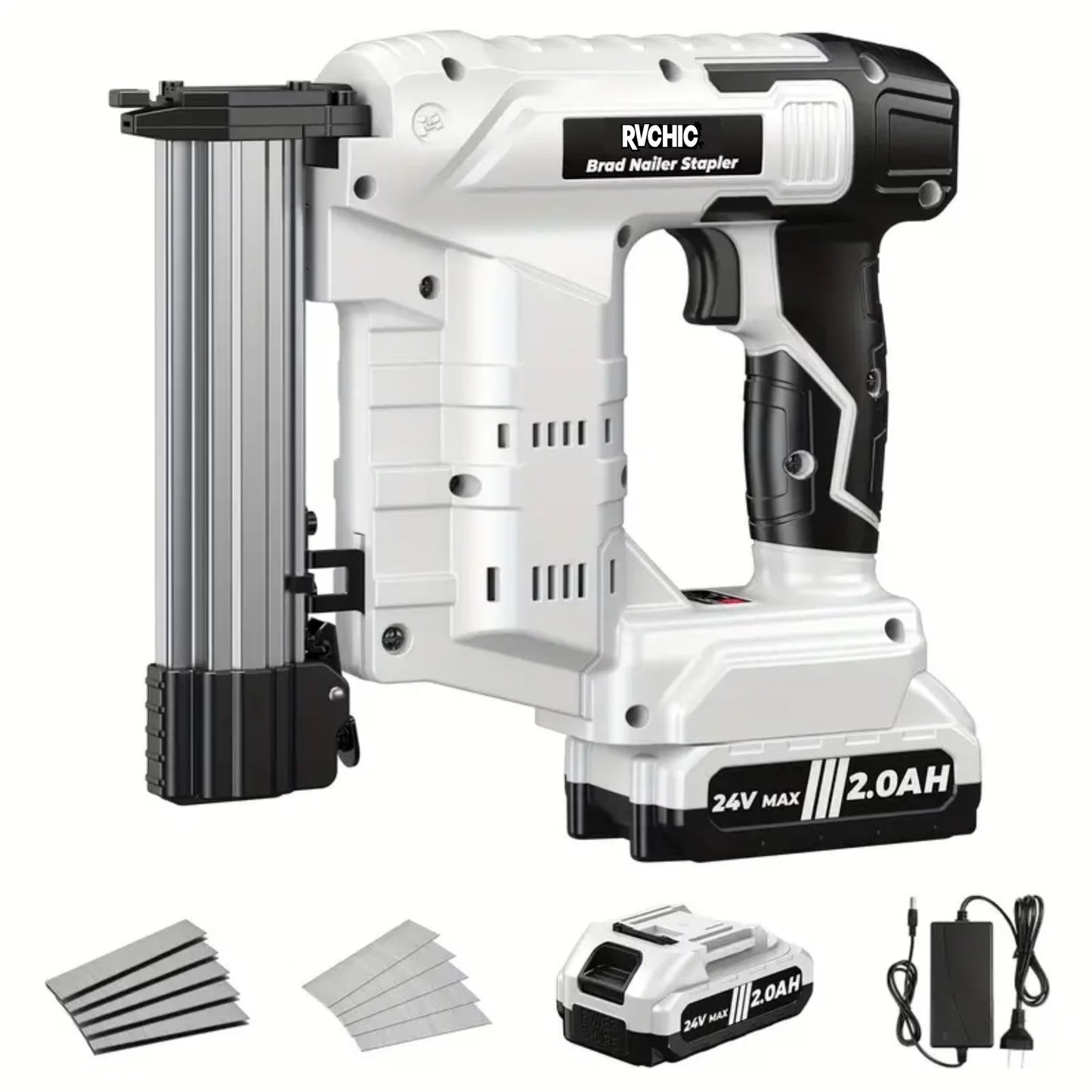 Rvchic 18 Gauge Cordless Brad Nailer,2-in-1 21V Electric Brad Nailer Stapler for Woodworking,Home Improvement,Include 1*2000mAh Battery and 1000pcs Nails