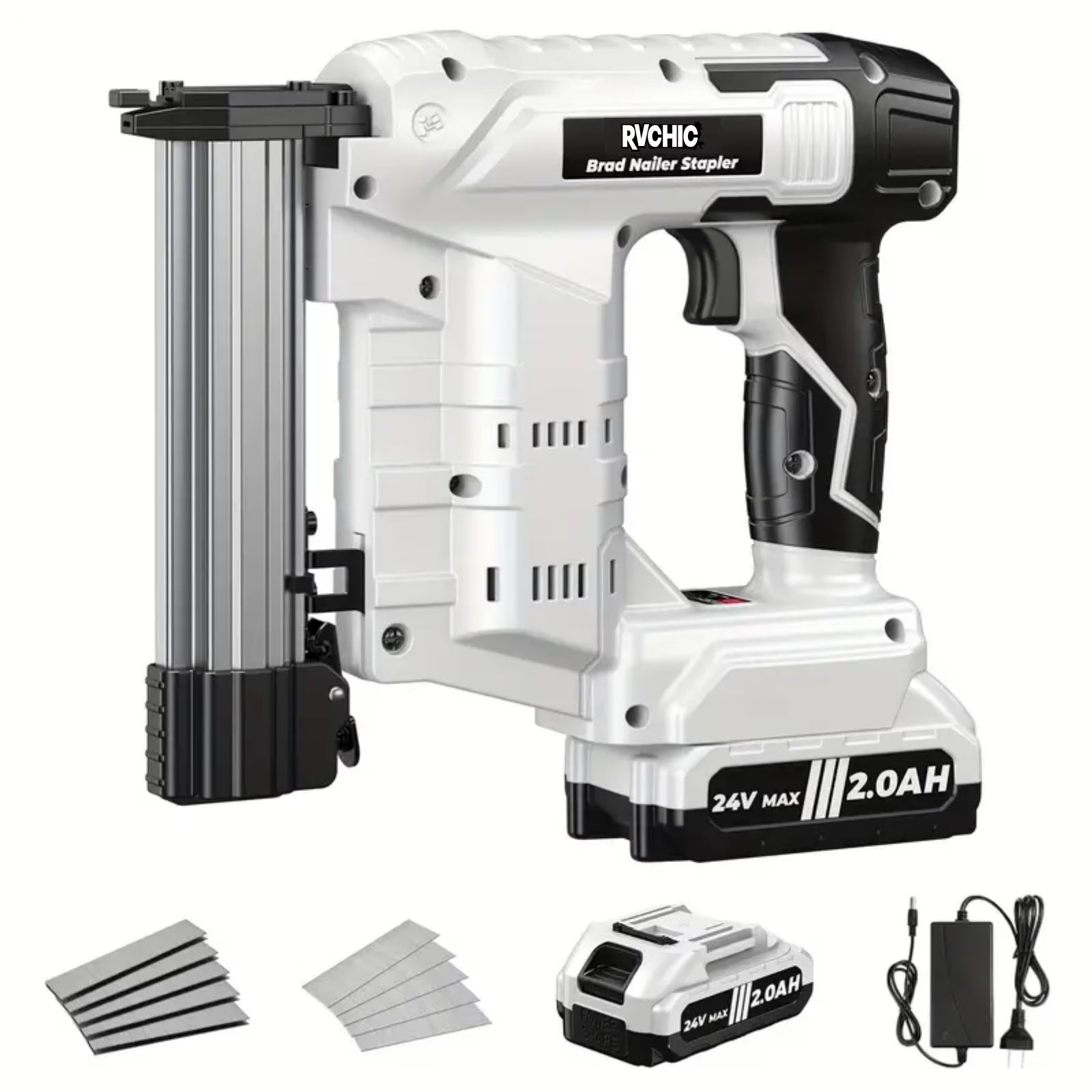 Rvchic 18 Gauge Cordless Brad Nailer,2-in-1 21V Electric Brad Nailer Stapler for Woodworking,Home Improvement,Include 1*2000mAh Battery and 1000pcs Nails