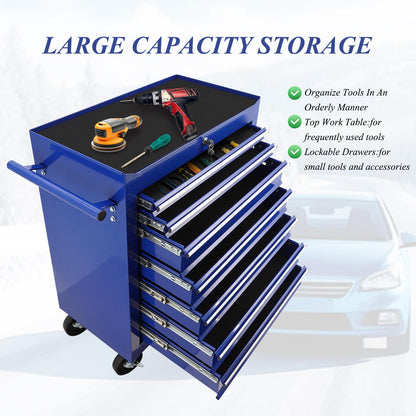 Broadfashion Rolling Tool Box 7 Drawer Tool Chest with Wheels Tool Boxes & Organizers, Alloy Steel Blue, 48.5 Pounds
