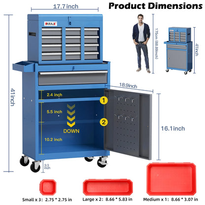 AIRAJ 7-Drawer 40 inch Large Rolling Tool Chest with Wheels | Detachable Top Metal Tool Box | Heavy Duty Toolbox Organizer with Hooks,Liners,Tray Divider