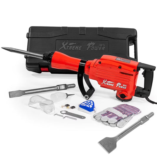 XtremepowerUS Demolition Jack Hammer Heavy Duty, 2200W Electric Jackhammer With Scraping Chisel, 1800BPM Power Drill Concrete Breaker Bar Point & Chisel Bits Chisel Set, Red