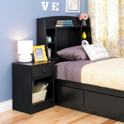 Prepac Astrid Twin Storage Headboard with Side Compartments, Black