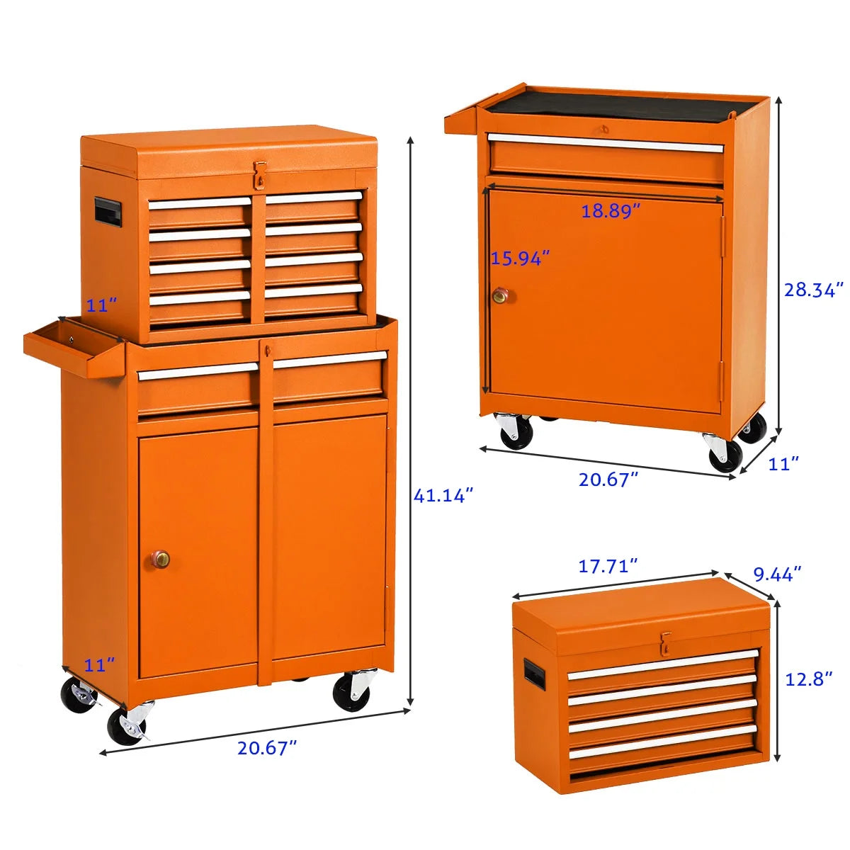 Odaof Tool Storage Cabinet and Chest, Cabinet with 4 Wheels, 5 Drawers, Large Capacity Removable Box with Lock for Garage and Warehouse-Orange