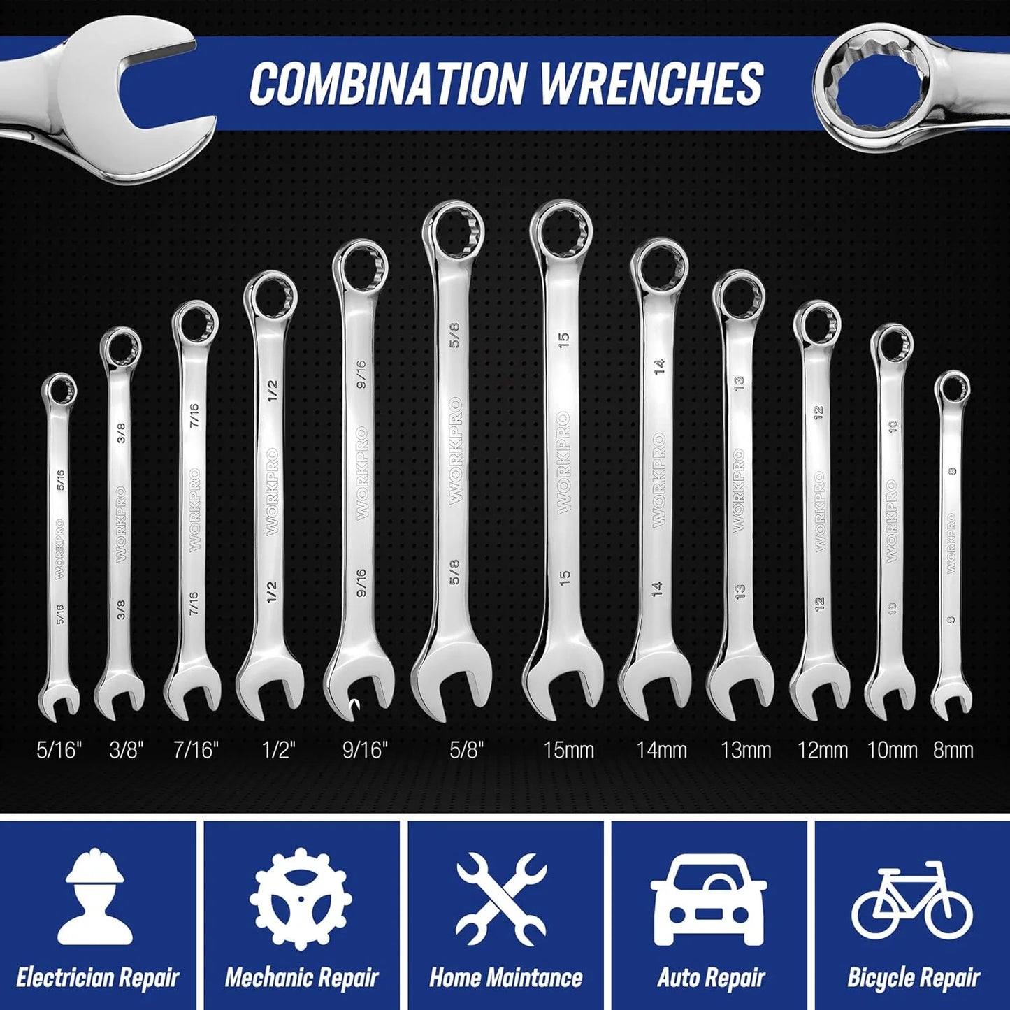 WORKPRO Mechanics Tools Kit and Socket Set, 192-Piece, SAE& Metric, 1/2'', 1/4'', 3/8'' Drive Socket Ratchet Wrench Set with Molded Case