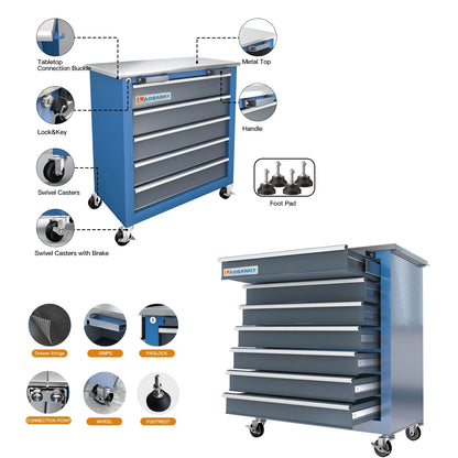 LARBANKE Combination Tool Cabinet,7 Drawer Tool Chest and 5 Drawer Tool Chest for Connected Use,Rolling Tool Chest with 360? Brake Wheels and Padded Feet