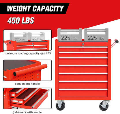 Rolling Tool Chest with 7-Drawer Tool Box with Wheels,31"x 24.4"x 13" Multifunctional Tool Cart Mechanic Tool Storage Cabinet for Garage, Warehouse, Workshop, Repair Shop