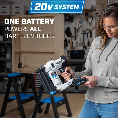 HART 20-Volt 2-inch 18-Gauge Battery-Powered Brad Nailer Kit, (1) 1.5Ah Lithium-Ion Battery