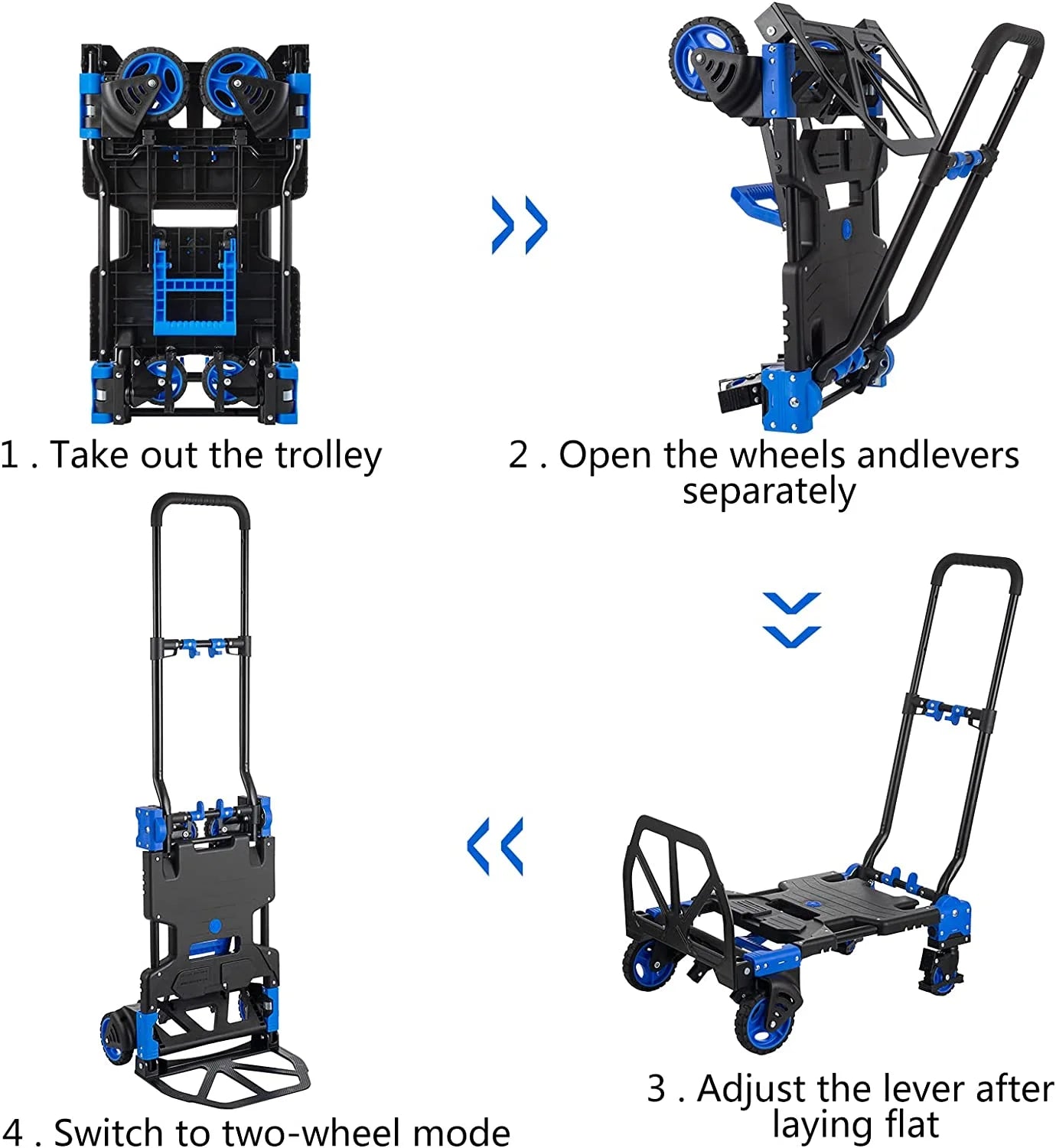 SHZOND 2 in 1 Folding Hand Truck 330 lbs Load Capacity Dolly Cart,Heavy Duty Aluminum Hand Truck with 4 Wheels