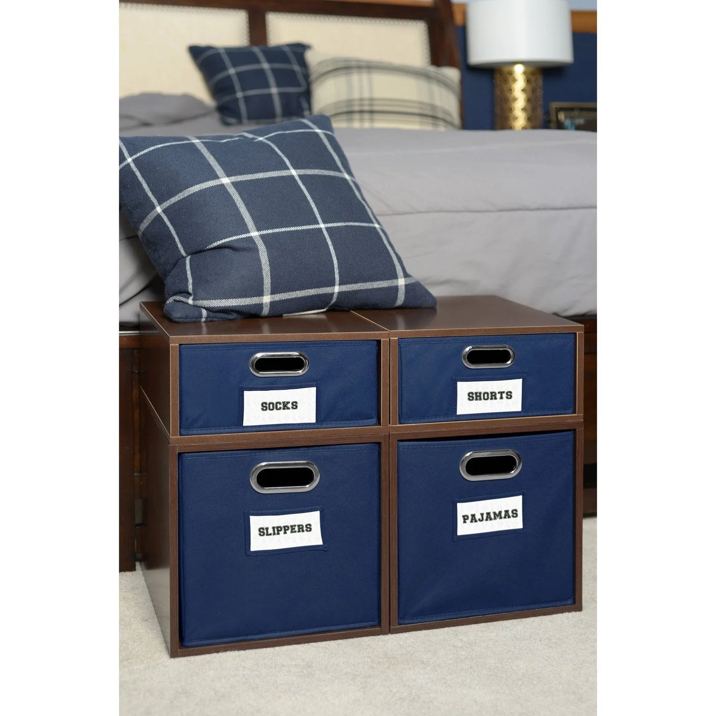 Regency Niche Cubo Modular Storage Shelf with Optional 2 Full and 2 Half Sized Folding Storage Bins