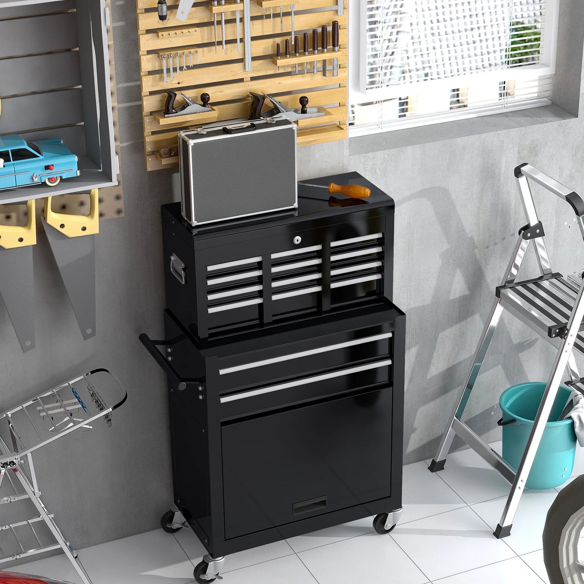 POVANLI High Capacity Rolling Tool Box with Wheels and 8 Drawers, Wheels Lockable, 2-IN-1 Tool Chest & Cabinet, Organizer, for Garages, Warehouses, Workshops, Repair Shops, Orange