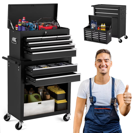 AECOJOY 8-Drawer Rolling Tool Chest, Large Tool Cabinet with Universal Lockable Wheels, Detachable Toolbox Storage for Garage, Repair Shop, Workshop, Black