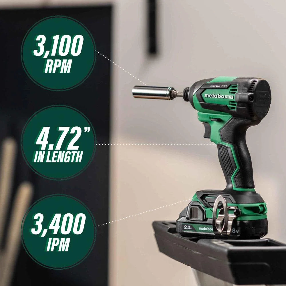 Metabo HPT 18V MultiVolt Cordless Brushless Driver Drill & Impact Driver Combo Kit, Includes 2 Lithium-Ion Batteries, Case and Charger, KC18DEXQB