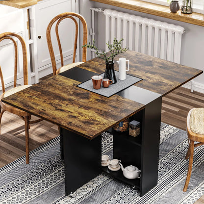 Folding Dining Table with 2 Storage Racks, Multifunction Expandable Table with 6 Wheels,Drop Leaf Table for Kitchen Bedroom Living Room, White