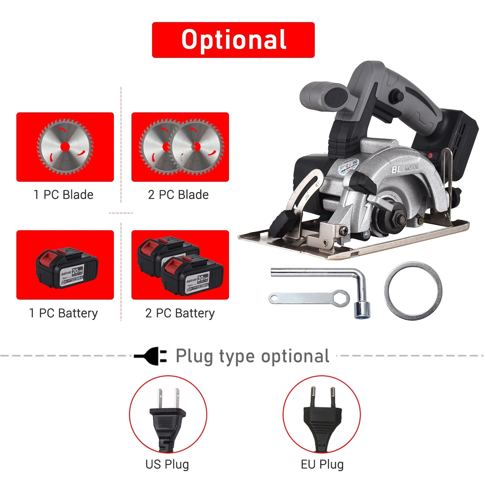 NANWEI Circular Saw Electric Saw 21V 7800RPM Cordless Brushless Tile Saw 45 Degree Adjustable Bevel Cutting with 110mm Blade