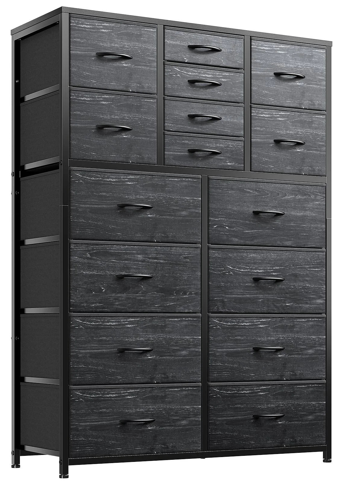EnHomee Large Dresser for Bedroom Furniture Dresser with 16 Drawers Fabric Tall Dresser Closet Dresser Chest of Drawers Clothes Storage Slim for Living Room Office, Rustic Brown Wood Grain Print
