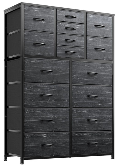 EnHomee Large Dresser for Bedroom Furniture Dresser with 16 Drawers Fabric Tall Dresser Closet Dresser Chest of Drawers Clothes Storage Slim for Living Room Office, Rustic Brown Wood Grain Print