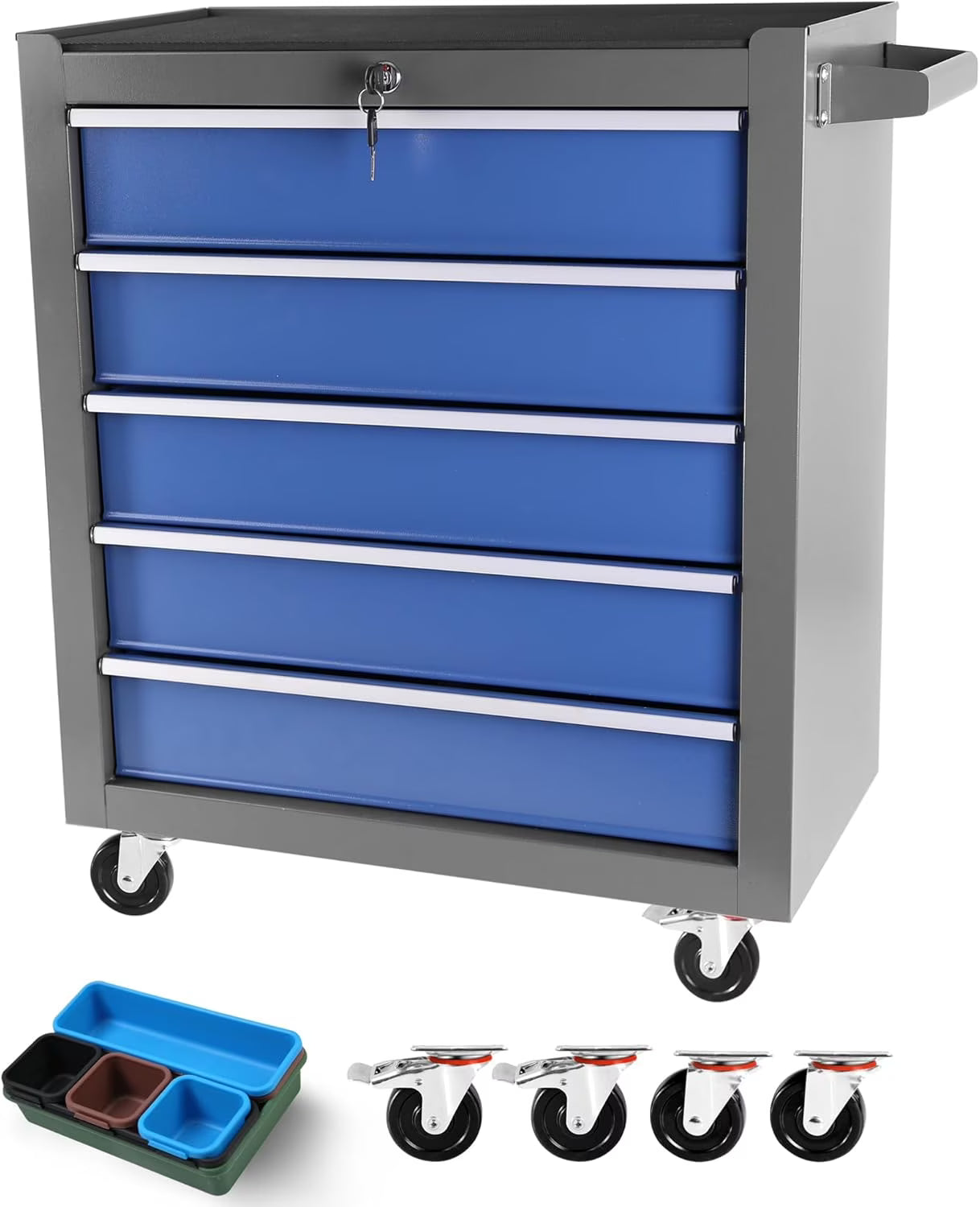 Accreate Durable 5 Drawer Rolling Tool Chest, Portable Steel Tool Box on Wheels for Home Crafts & Garage