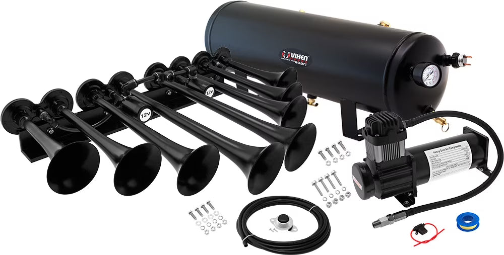 Vixen Horns OCTOPOD Train Horn Kit for Trucks/Car/Semi. Complete Onboard System- 200psi Air Compressor, 3 Gallon Tank, 8 Trumpets. Super Loud dB. Fits Vehicles like Pickup/Jeep/RV 12v VXO8330/8124XC