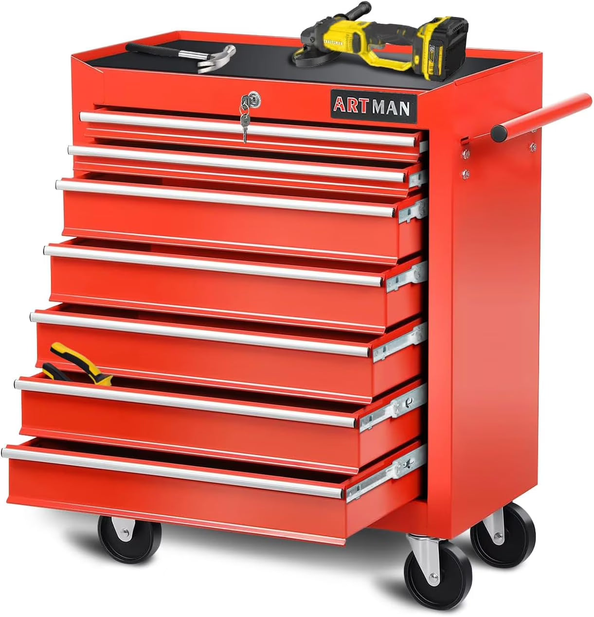 taoruifang 7-Drawer Rolling Tool Cabinet, Anti-Rust Tool Chest With Lock, Storage Organizer for Garage, Workshop