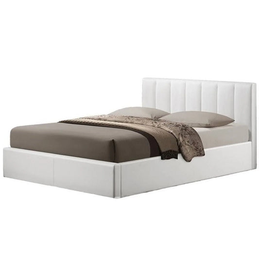 Atlin Designs Upholstered Queen Faux Leather Storage Bed in White