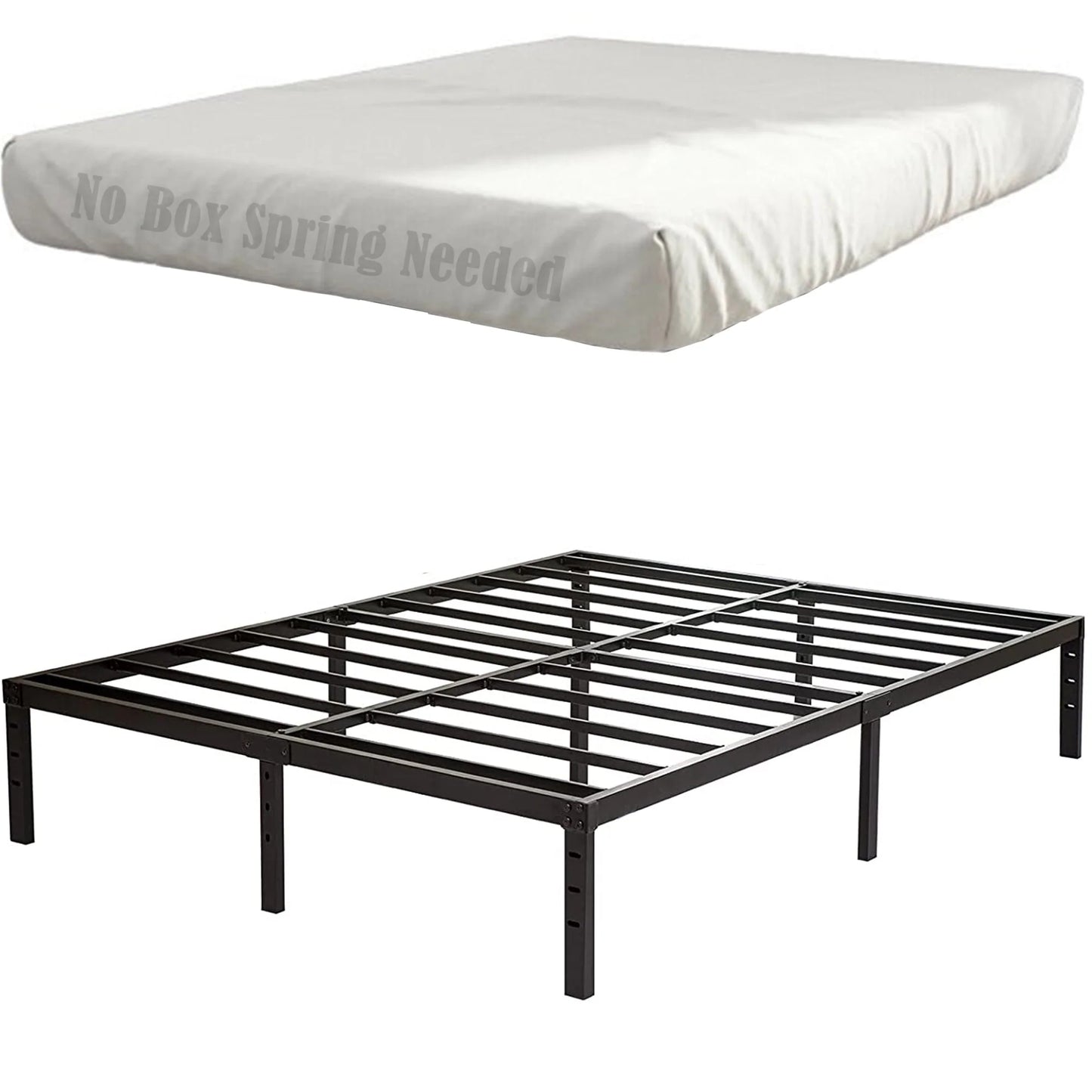 OmiNight 18 inches Tall Heavy Duty Steel Slat Queen Size Metal Bed Frame,Noiseless,No Box Spring Needed,Easy Set up,Non-Slip Support,Adequate Under-bed Storage, Metal Platform Bed for Adults