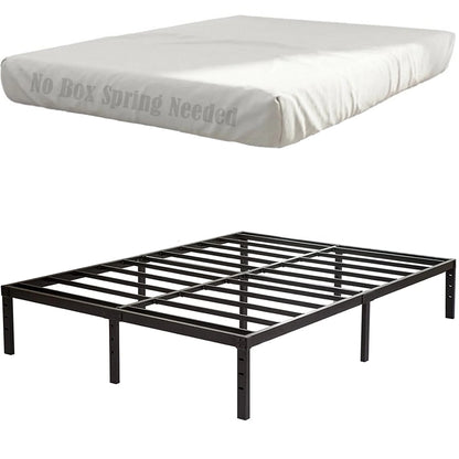 OmiNight 18 inches Tall Heavy Duty Steel Slat Queen Size Metal Bed Frame,Noiseless,No Box Spring Needed,Easy Set up,Non-Slip Support,Adequate Under-bed Storage, Metal Platform Bed for Adults