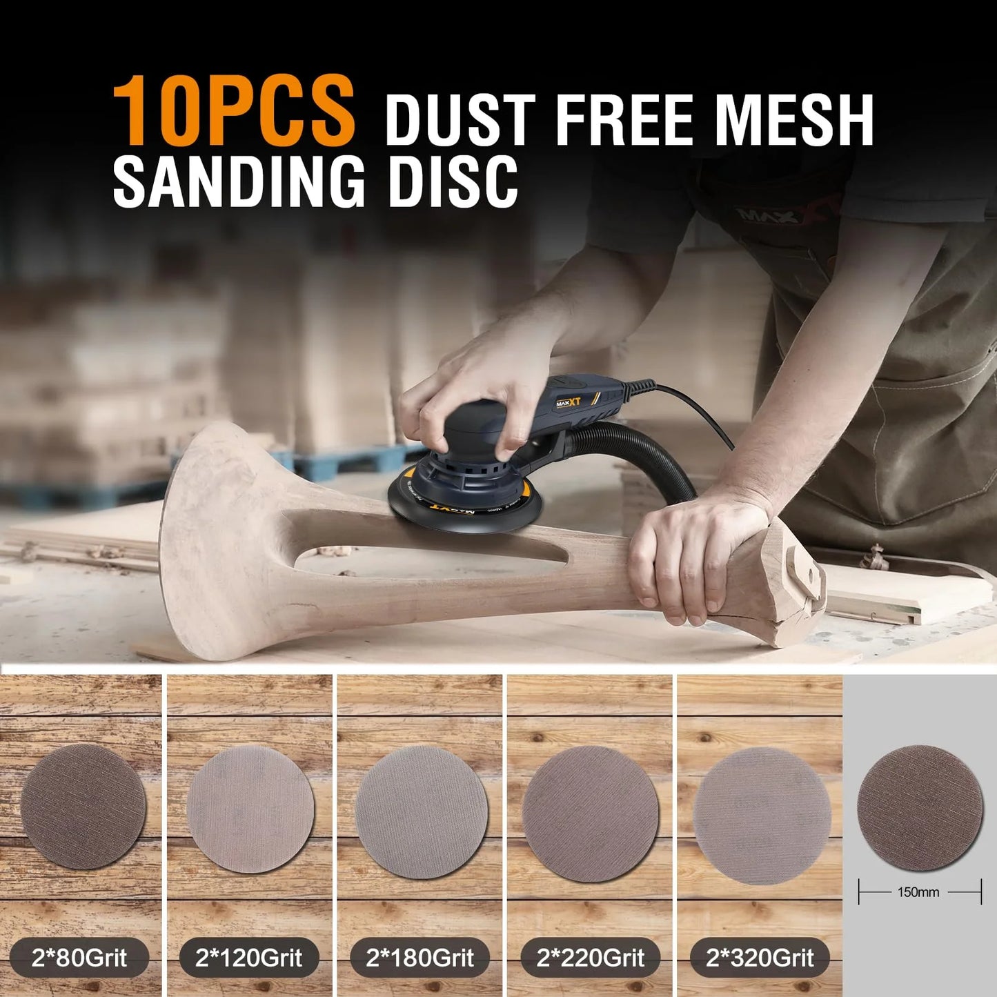 Electric 5mm Random Orbital Sander with Tool Case, Variable Speed Palm Sander with Brushless Motor, 5&6Inch Sanding Pads, Sanders for Woodworking, Primary Wood and Panel Processing